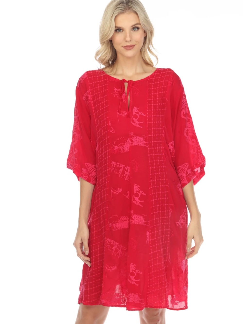Johnny Was Bright Red Embroidered Label Blouse